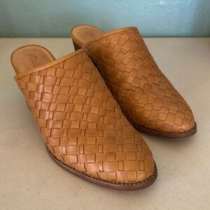 Madewell The Harper Leather Woven Mule Size 6.5 Amber Brown Heeled Pointed Toe